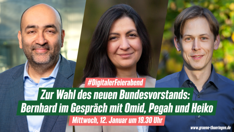Dein Digitaler Feierabend: „Zur Wahl des neuen Bundesvorstands: Bernhard im Gespräch mit Omid, Pegah und Heiko“